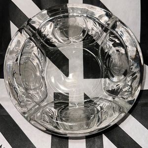 KIG Ashtray Indonesia Clear Pressed Glass Rose Pattern 4 Rest 6" Diameter VTG